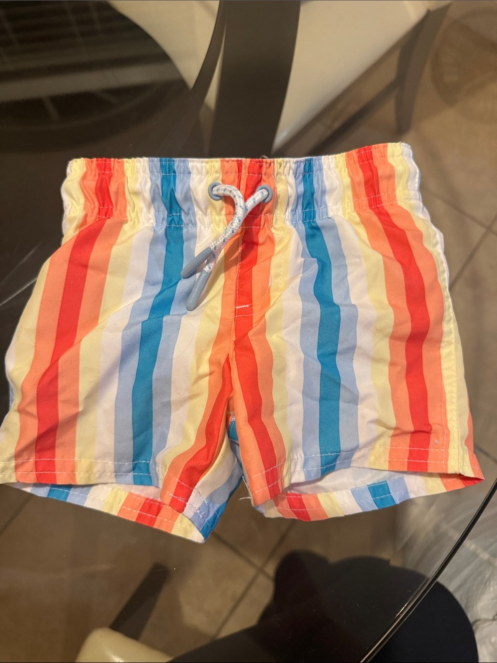 Cat & Jack Red, Orange, Yellow, Blue & White Striped Swim Trunks